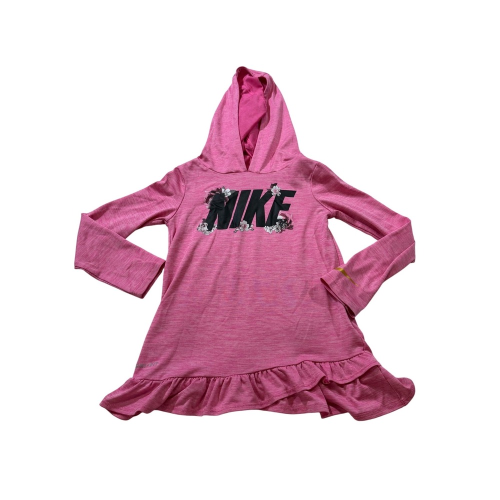 Nike Hoodie Tunic 4T Pink Floral Dri-FIT Long Sleeve Activewear Sporty Gym